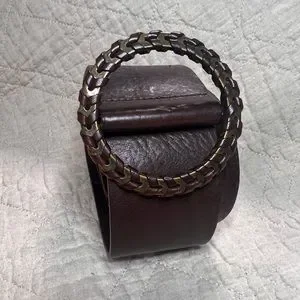 Max Mara Waist Belt Brown Leather Wide Woven Ring Adjustable Cognac Size Small Woven leather belt, dark brown | Max Mara main image 4
